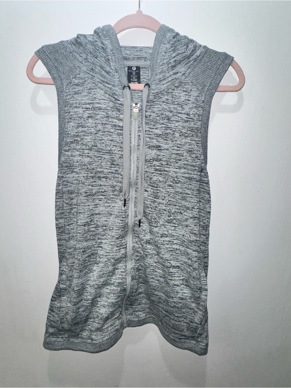 Active Life Gray Heather Sleeveless Hooded Vest with Zip